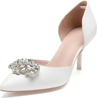 Generic Wedding Bridal Shoes Womens Pumps Pointy Toe Stiletto Sexy High Heels Work Party Wedding Shoes 8Cm,Ivory,10 UK