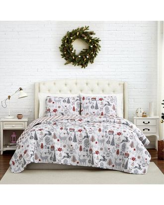 Southshore Fine Linens Holly Jolly Lane Oversized Reversible Quilt Set