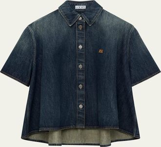 Loewe Short-Sleeve Denim Trapeze Button-Down Shirt
