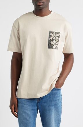 Topman Oversize Floral Graphic Cotton T-Shirt in Stone at Nordstrom, Size Xx-Large