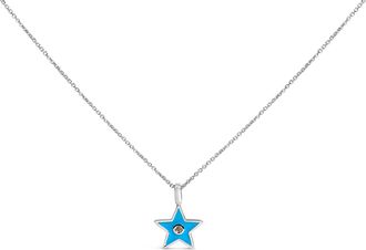 House of Brilliance Sterling Silver Blue Enamel and Diamond Accent Star Pendant Necklace