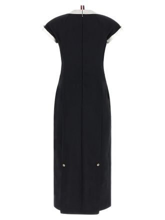 Thom Browne Virgin Wool Polo Collar Midi Dress - Black