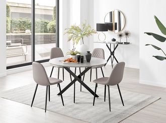 Furniturebox Novara Grey Concrete Effect Black Leg 120cm Round Dining Table & 4 Corona Black Leg Chairs in Beige