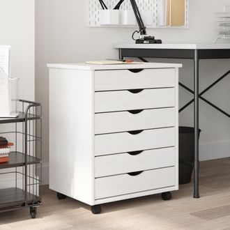 Berkfield Home Rolling Cabinet with Drawers MOSS White Solid Wood Pine