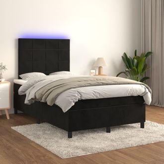 vidaXL Vidaxl - Cama Box Spring Colch&oacute;n Y Led Terciopelo Negro 120x200 Cm