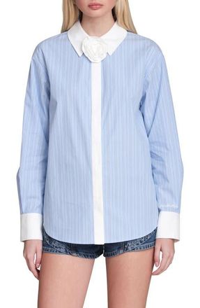 Avec Les Filles Rose Stripe Shirt in Blue-White Stripe Multi at Nordstrom, Size X-Large