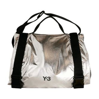Yohji Yamamoto Handbags, female, Gray, Size: ONE SIZE Metallic Beach Bag with Terrycloth Lining