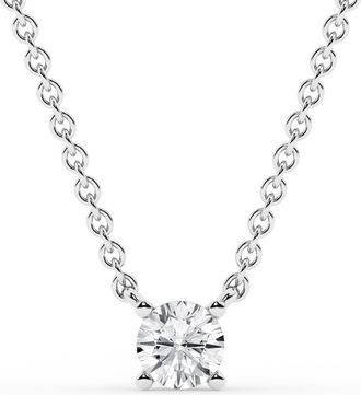 Grown Brilliance 1/4 Carat Round Lab Grown Diamond Necklace in 10K White Gold, 18 Cable Chain, Lobster Clasp, G Color, SI Clarity