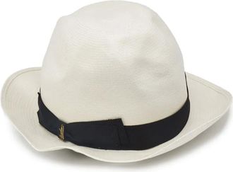 Borsalino Panama hoed met logopatch - Wit