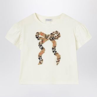 Burberry T-shirt avorio con fiocco motivo Check