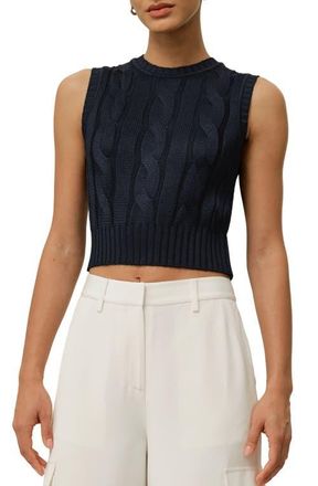 LilySilk Cable Knit Tussah Silk Cropped Top in Navy Blue at Nordstrom, Size X-Small
