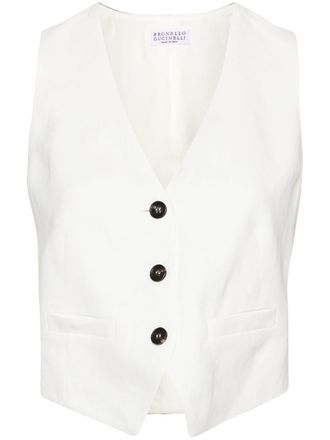 Brunello Cucinelli Gilet met enkele rij knopen - Wit