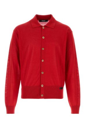 Versace Red Shirt Collar Cardigan
