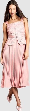 Coast Lace Peplum Belted Midi Dress in Pink at Nordstrom, Size 12