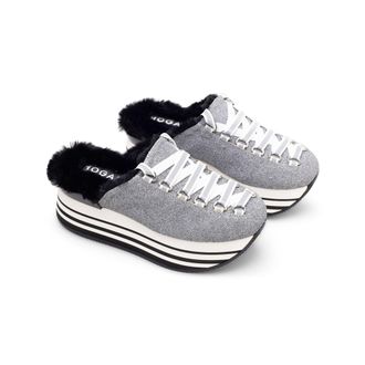 Hogan Glitter Platform Lace-Up Slipper - Gray