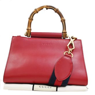 Gucci Nymphaea Top Handle Bag Leather Red Leather Handbag (Pre-Owned)