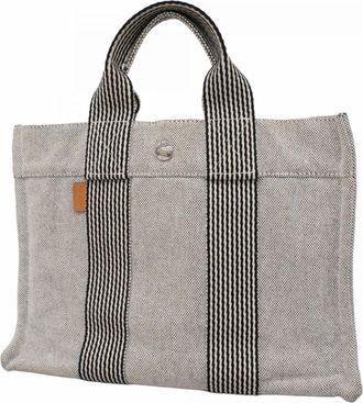 Herm&egrave;s Black Gray Canvas Tote Bag (Pre-Owned)