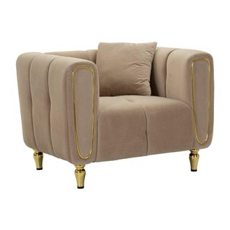Dmora Sill&oacute;n Branco, Asiento Acolchado, Sof&aacute; De Sal&oacute;n Individual, Silla Con Reposabrazos, 81x97 H71 Cm, Gris Y Dorado - Dmora