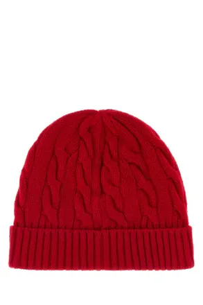 Polo Ralph Lauren SWEATER-HAT Wool Blend Cable-Knit Beanie - Red
