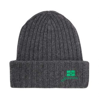 Ganni Wollen Gebreide Beanie - Dames - Hoeden - Grijs - ONE Size - Wol - Accessoires