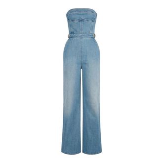 Elisabetta Franchi Jumpsuits, female, Blue, Size: XS Denim Bustier Palazzo Jumpsuit
