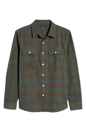 Brixton Bowery Check Flannel Button-Up Shirt in Ocean at Nordstrom, Size X-Large
