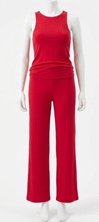Z Supply Essential Fold Over Pants In Kiss Me Red