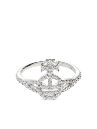 Vivienne Westwood Calliope crystal-embellished logo ring - women - Crystal/Brass - M - Silver