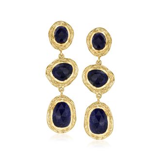 Ross-Simons Sapphire Station Drop Earrings in 18kt Gold Over Sterling