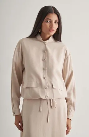 Mizalle Drawstring Jacket in Stone at Nordstrom, Size X-Large