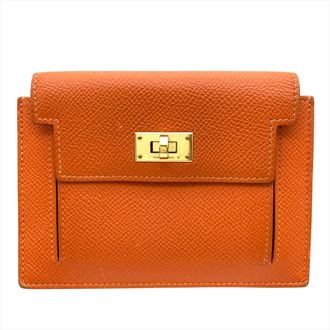 Herm&egrave;s Kelly Orange Epsom Leather Coin Purse/Coin Case (Pre-Owned)
