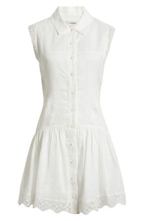 Frame Denim The Embroidered Ramie Button-Up Dress in White at Nordstrom, Size X-Small