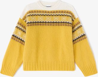 Ganni Yellow Intarsia Jumper