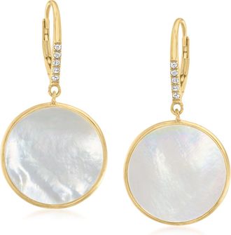 Ross-Simons Mother-Of-Pearl and. White Topaz Circle Drop Earrings in 18kt Gold Over Sterling