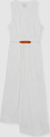 Reiss Brianne Poplin Belted Split Midi Dress, 12, Cream