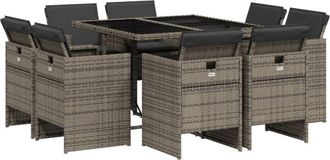 vidaXL Vidaxl - Set Comedor Jard&iacute;n 9 Pzas Y Cojines Rat&aacute;n Sint&eacute;tico Gris