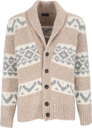 PESERICO Shawl Collar Knit Sweater with Geometric Patterns