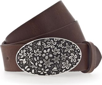 Mustang Koppelg&uuml;rtel MUSTANG, Damen, Gr. 11,5, braun (baileys), Rindsleder, unifarben, G&uuml;rtel Koppelg&uuml;rtel, Florale Koppelschliesse in mattem Silber, 3,5 cm