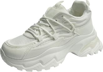 Generic Womens Chunky Sole Lace Up Sports Casual Comfy Gym Walking Trainers Sneakers (White, UK Footwear Size System, Adult, Women, Numeric, Medium, 6)