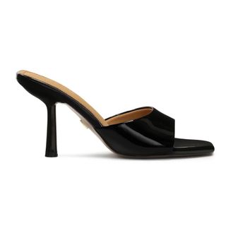 Kazar Zwart gelakte teenslippers met vierkante neus - Dames - Muiltjes - Zwart - 38 EU - Leer - Schoenen