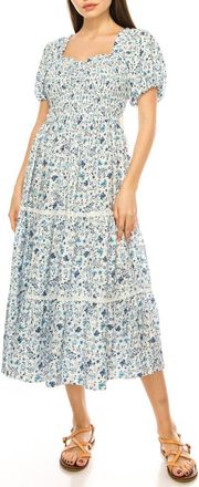A Collective Story Floral Midi Dress in Bright White/Blue at Nordstrom, Size X-Large