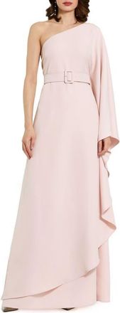 Mac Duggal Crepe One Sleeve Belted Kaftan Dress in Blush at Nordstrom, Size 12
