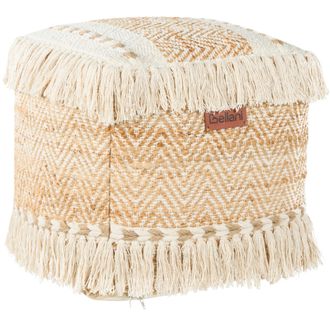 Beliani Beliani - Puf De Yute Y Algod&oacute;n Con Borlas Otomana Cuadrada Reposapi&eacute;s Relleno De Bolas Eps Sala De Estar Beige Alupola