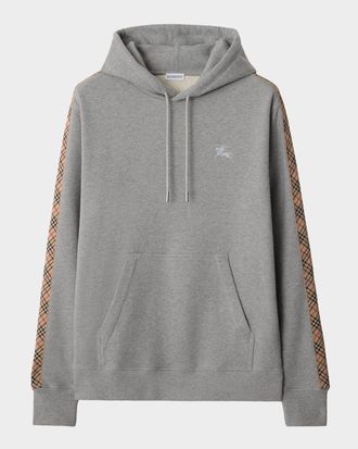 Burberry Mens Check-Trim Cotton Hoodie