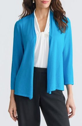 Kasper Stitch Detail Three-Quarter Sleeve Cardigan in Bright Azul at Nordstrom, Size X-Small