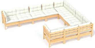 vidaXL Muebles De Jard&iacute;n 10 Piezas Y Cojines Madera De Pino Crema Vidaxl