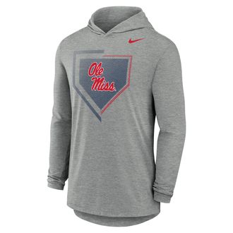 Nike Mens College (Ole Miss Rebels) Long-Sleeve Hooded Baseball T-Shirt in Grey | M12173P967MISI-DGH