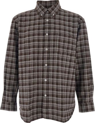 Dunst Brown Checkered Shirt With Front Logo Patch In Flannel Man