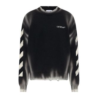 Off-white Round-neck Knitwear, male, Blue, Size: S Logo Sweater