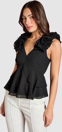 Coast Floral Chiffon V-Neck Peplum Top in Black at Nordstrom, Size 4